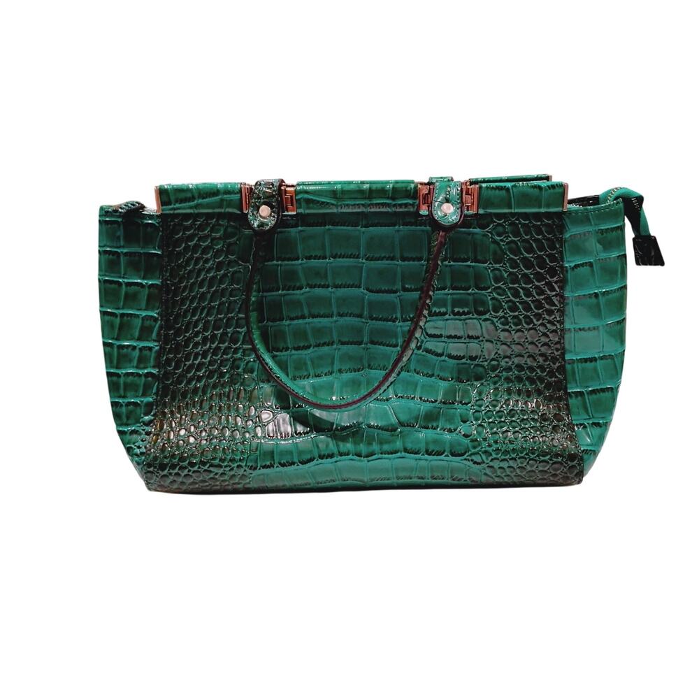 DASEIN Large Handbag Purse Tote TEAL Green Croc Embossed Faux Leather